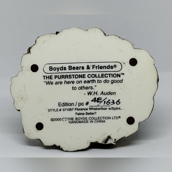 2000 VTG Boyds Bears & Friends Florence Whisker Fixer with Splint Feline Better - Picture 4 of 7